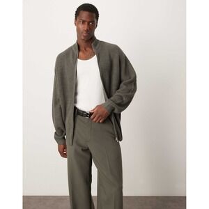 ASOS DESIGN Knitted Oversized Fisherman Rib Zip Through - Grey Size‎ XL